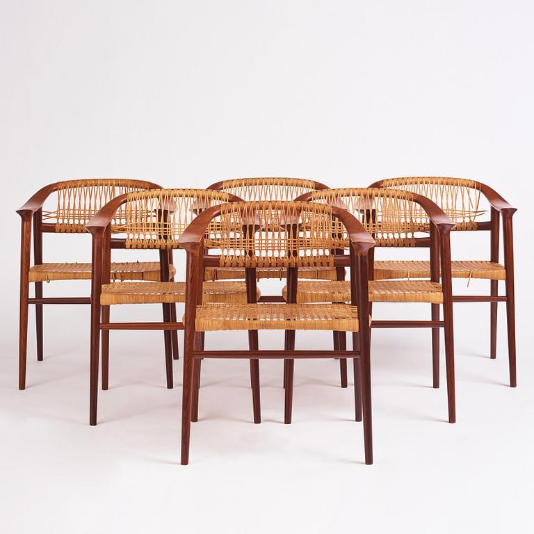 Adolf Relling & Sigurd Resell, karmstolar 6 st., "55 Bambi", Gustav Bahus eft. för Rastad & Relling, Norge 1950-60-tal.