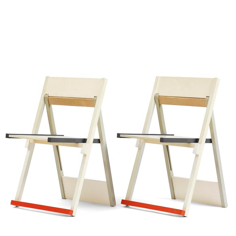 Igor Cronsioe, a pair of "Sudden Seat" folding chairs, Futura Gallery, Stockholm, 1983.