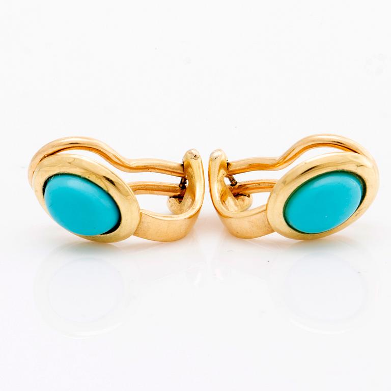 EARRINGS 14 K gold turquoises, diamonds approx 0,01 ct.