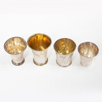 Beakers, 4 pcs, silver, various makers, 18th century.