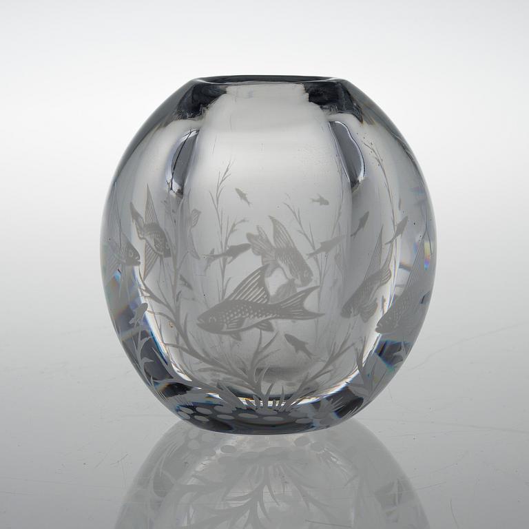 EDWARD HALD, VASE, glass, signed Orrefors Graal Nr 1550 Edward Hald.
