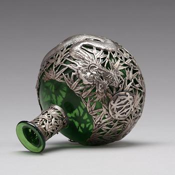 A Chinese silver mounted glass bottle, Shanghai, 1910's.
