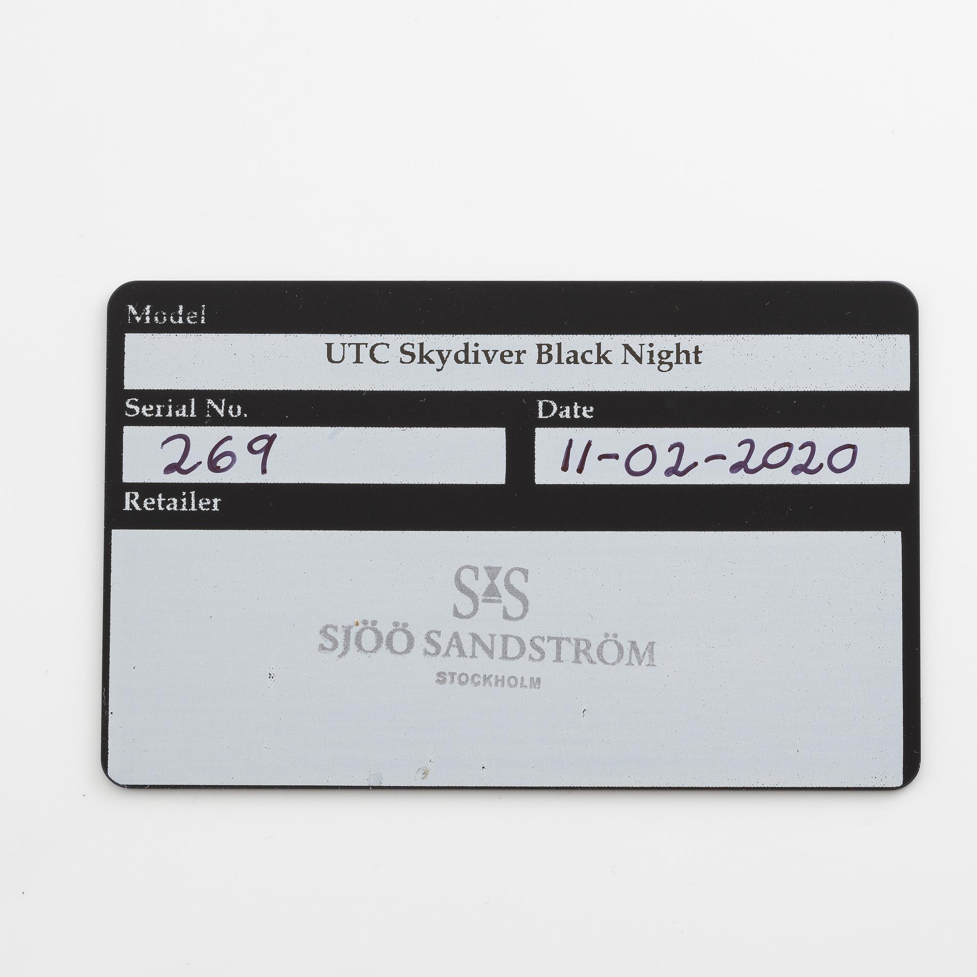 Sjöö Sandström, UTC Skydiver Black Night, wristwatch, 44.2 mm.