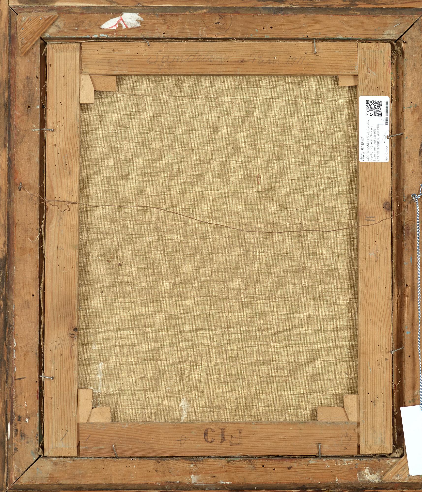 GÖSTA SANDELS, oil on canvas, indistinctly signed Sandels. Stretcher inscribed in pencil: "Sandels Paris 1911".