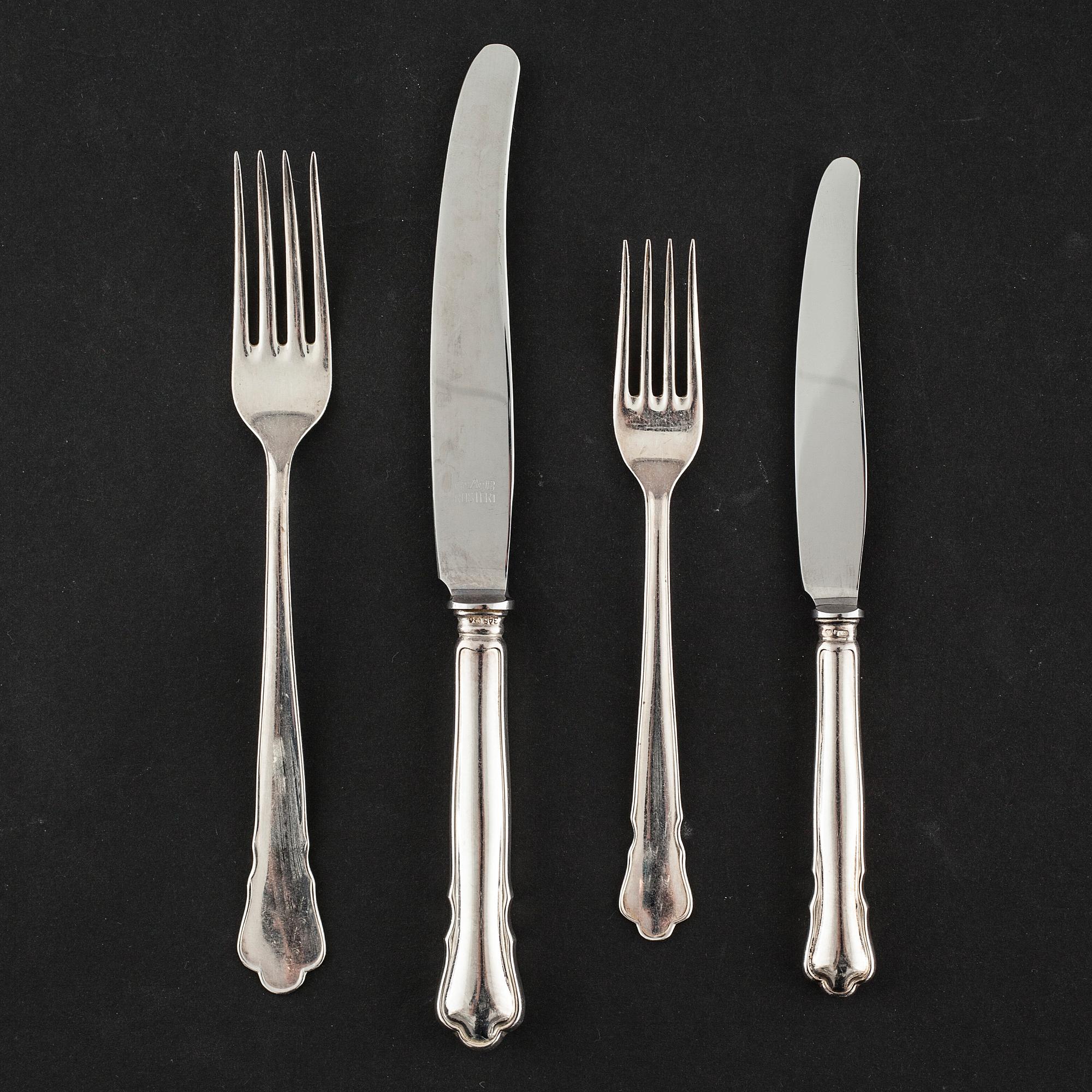 A mid 20th century silver tablewear set of 48 pc, "Chippendale" by GAB.