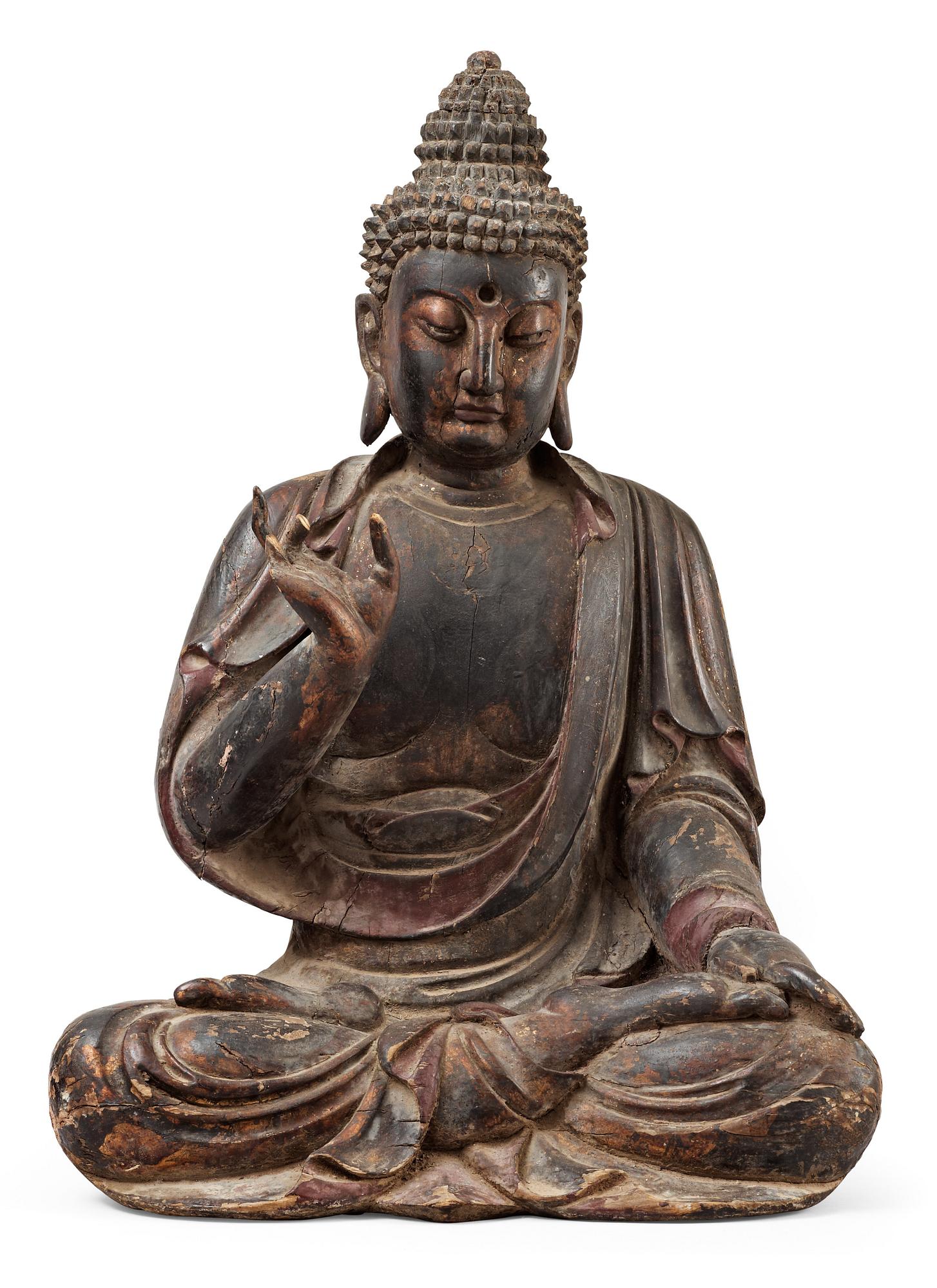 BUDDHA, trä och lack. Japan, Edo (1603-1868).