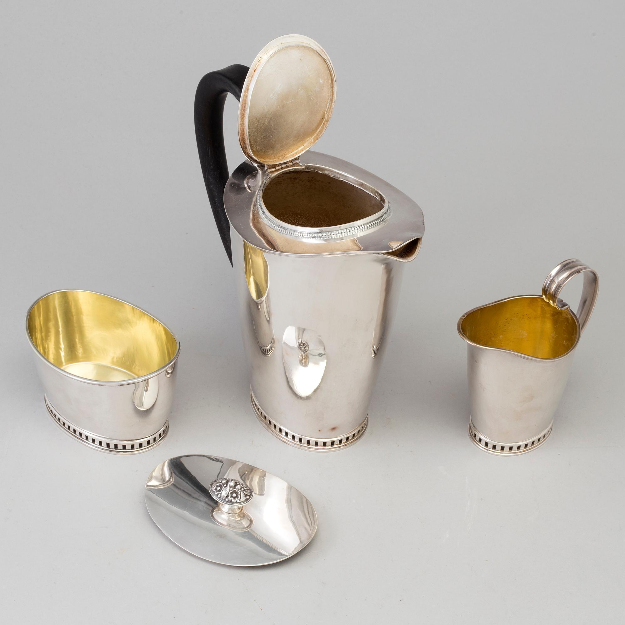 A three parts silver coffee set, by Sven-Arne Gillgren, GAB, Stockholm, 1957.