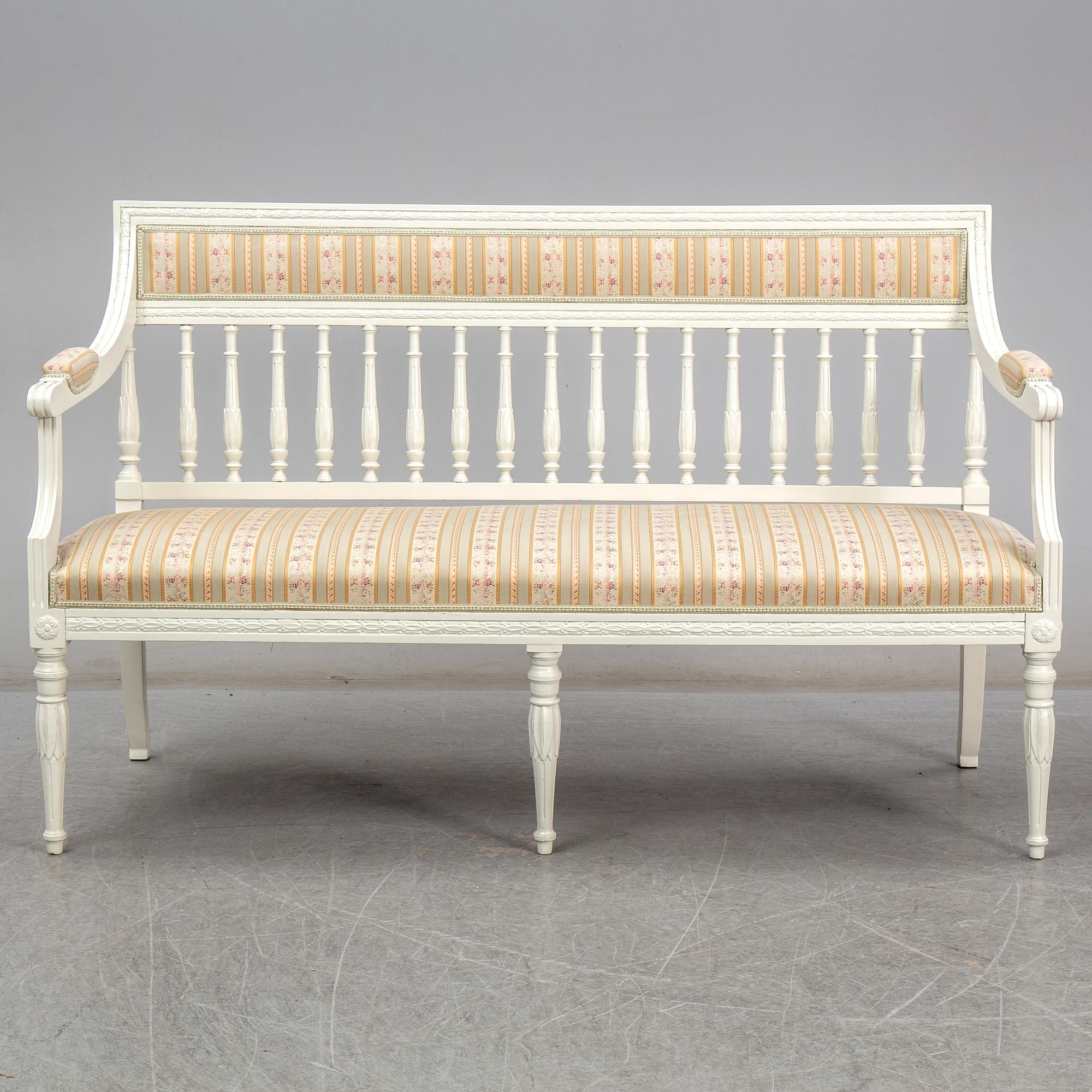 A pair of chairs, sofa and table, late gustavian style, 1900's.