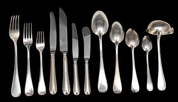 BESTICKSERVIS,127 delar, silver, modell "Svensk rund", GAB, Stockholm, 1900-talets mitt. Vikt 2598g.