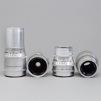 Hasselblad 500/C Camera no TI54816 with from 1964 with five lenses inluding a chrome S-Planar 1:5:6 f=120.