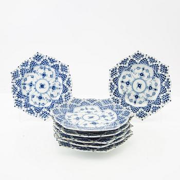 Plates, 7 pcs, "Musselmalet, Helblonde", Royal Copenhagen, Denmark porcelain.