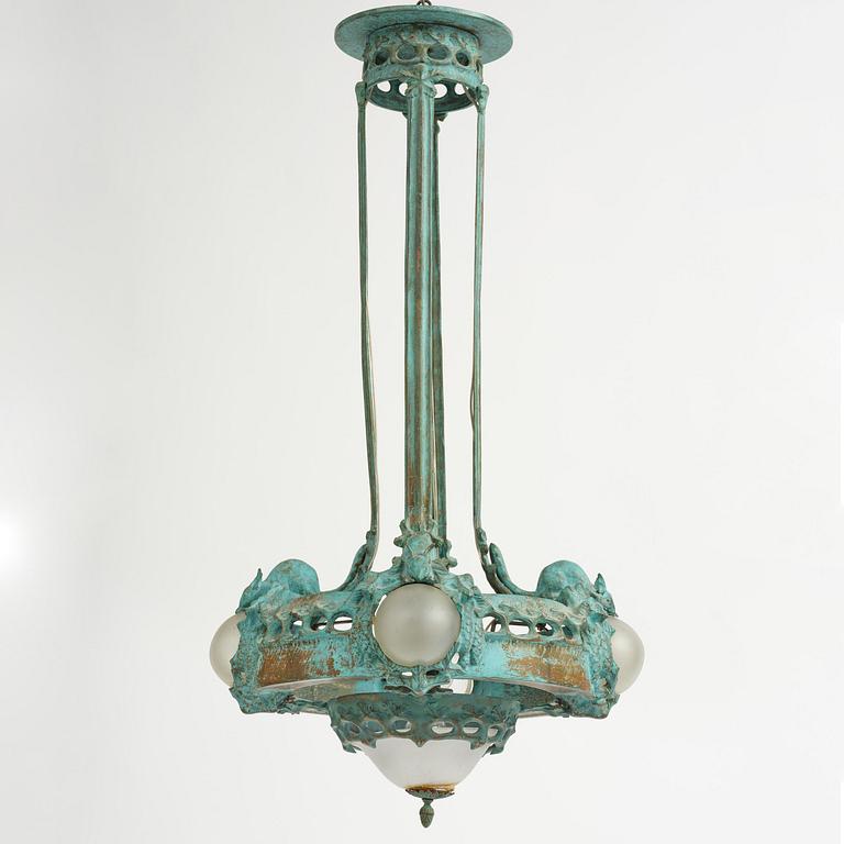 Emy Wahlström, an Art Nouveau chandelier model "5024", Arvid Böhlmarks Lampfabrik, Stockholm, 1910s.