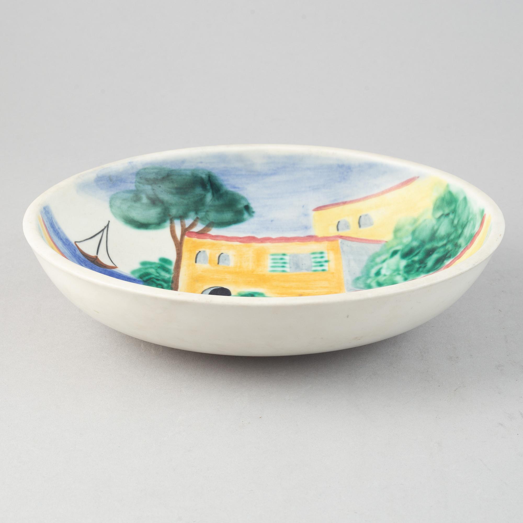 Gunnar Nylund & Heidi Heimann, a set of one ceramic vase, two dishes and a bowl for Rörstrand.