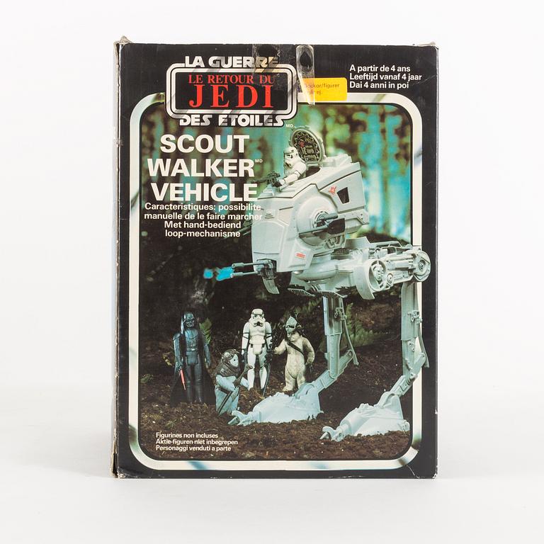 STAR WARS, AT-ST, Speeder bike samt Droids Side Gunner i svensksålda kartonger, 1983-85.