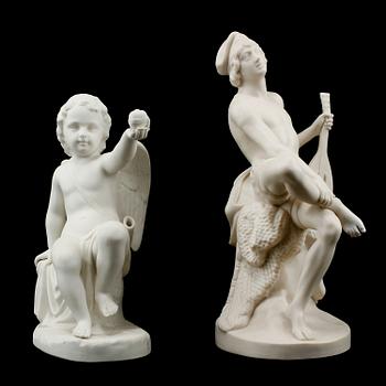 FIGURINER, 2 st, parian, Gustafsberg, 1900-talets första del.