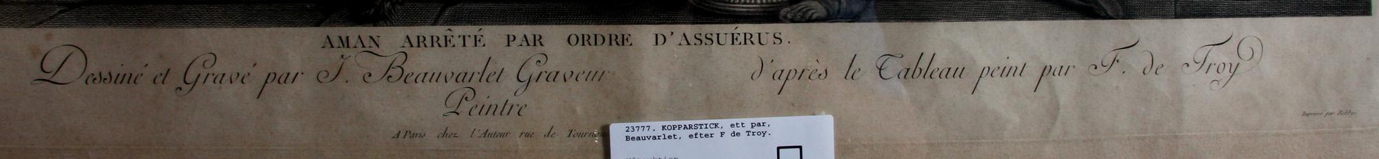 KOPPARSTICK, ett par, Beauvarlet, efter F de Troy.