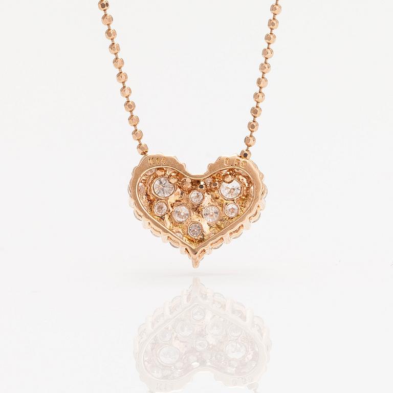 Halsband med hänge i form av hjärta, 14K och 18K roséguld och diamanter ca 0.50 ct.