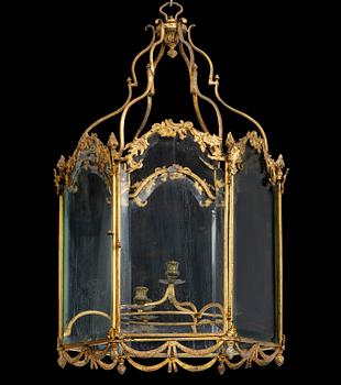 98. A fine Swedish rococo gilt-brass four-light lantern, Stockholm, later part of the 18th century.