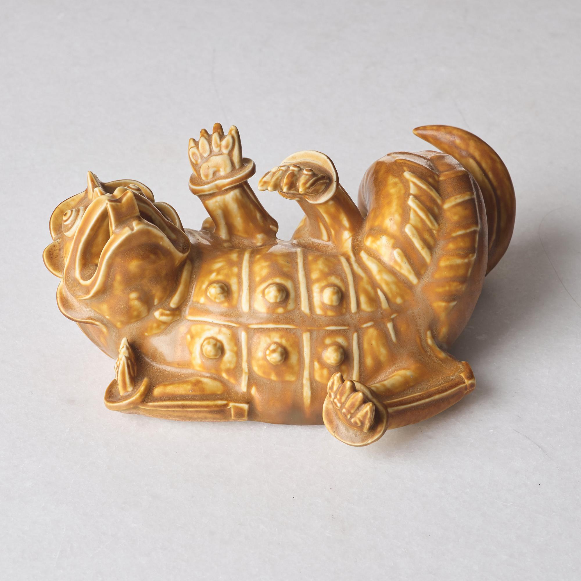 Wilhelm Kåge, a stoneware sculpture of a dragon, Gustavsberg, Sweden 1940-50's.