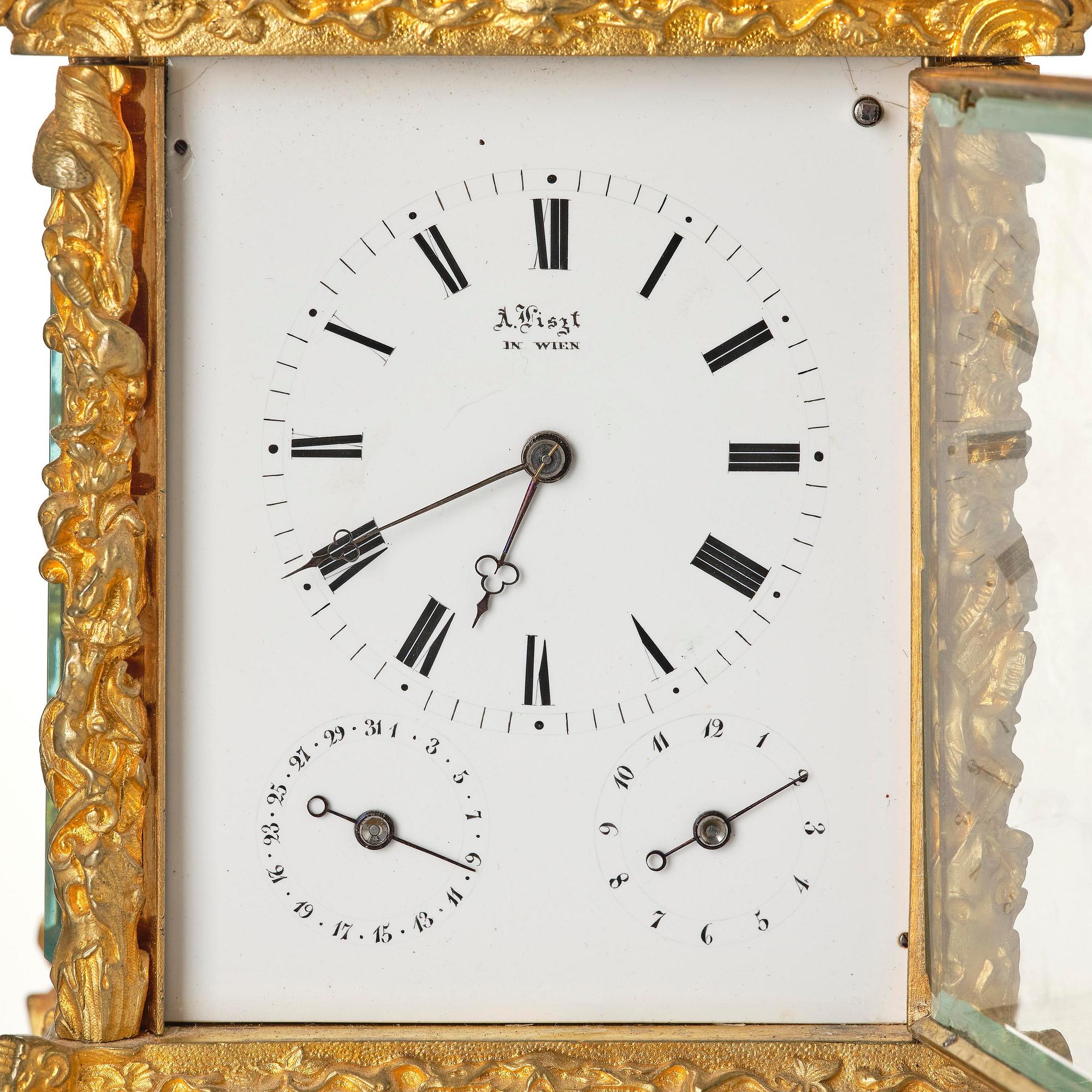 A Traveller's rococo style clock by Anton Liszt Vienna (1828-1868).