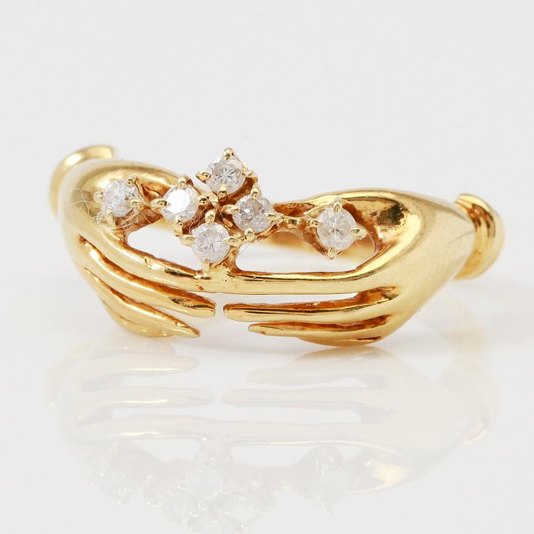 HÄNGE MED KEDJA, ARMBAND, RING SAMT ÖRHÄNGEN, 1 par, 18K guld, odlad pärla och diamanter.