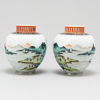 A pair of Chinese famille rose vases, 20th century.