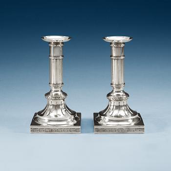 A pair of Swedish 18th century silver candlesticks, makers mark of Petter Eneroth, Stockholm 1781.