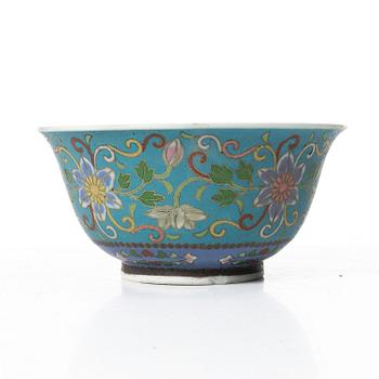 A Japanese cloisonné on porcelain bowl, Meiji (1868-1912).