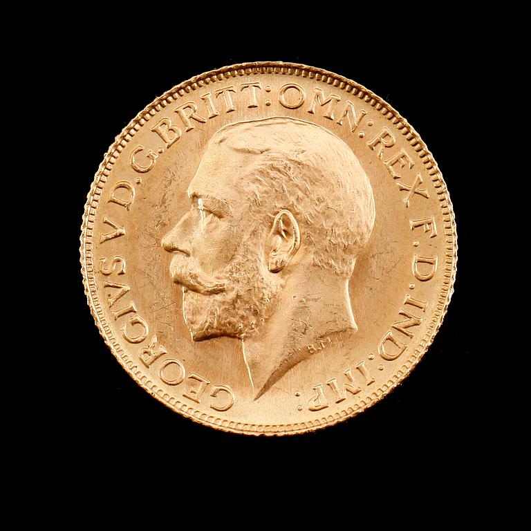 GULDMYNT,  sovereign, George V, 1925. Vikt ca 8 gram.