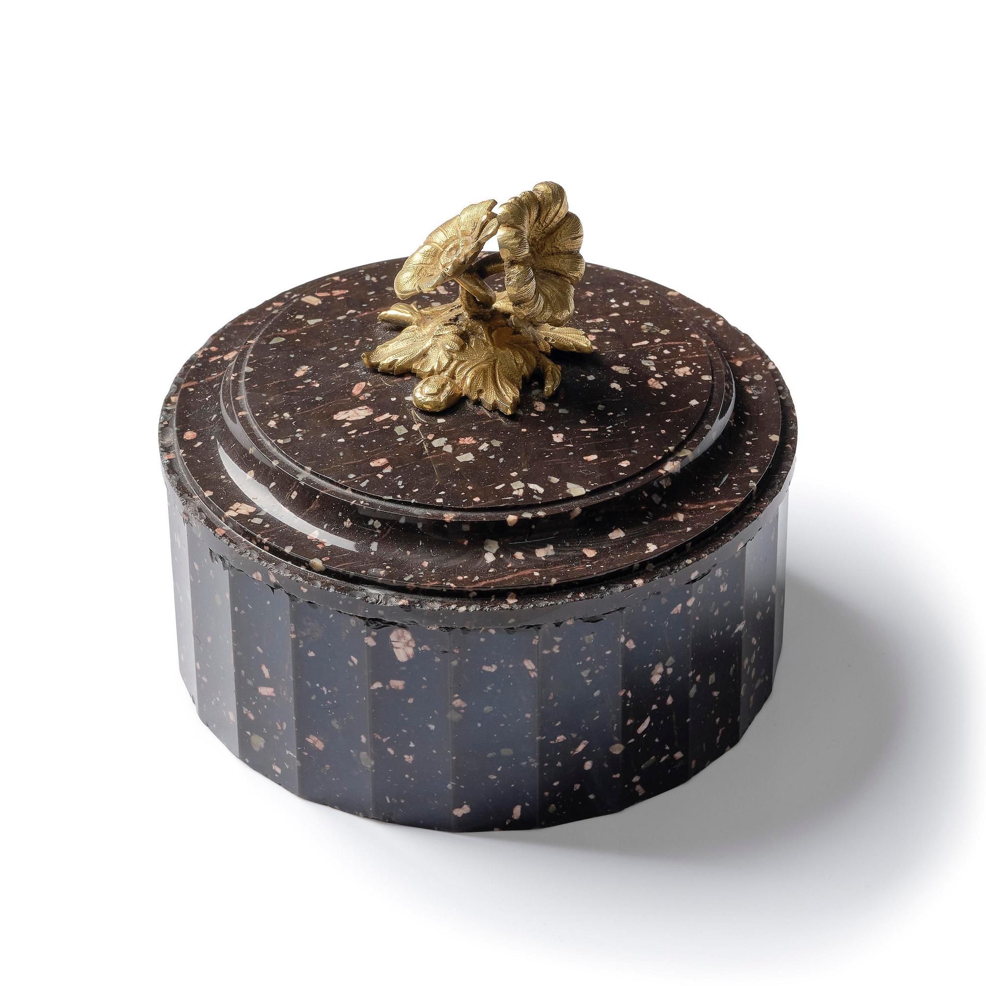 A 'Loka-Risberg' porphyry Empire butter box from Älvdalen, Sweden, early 19th century.