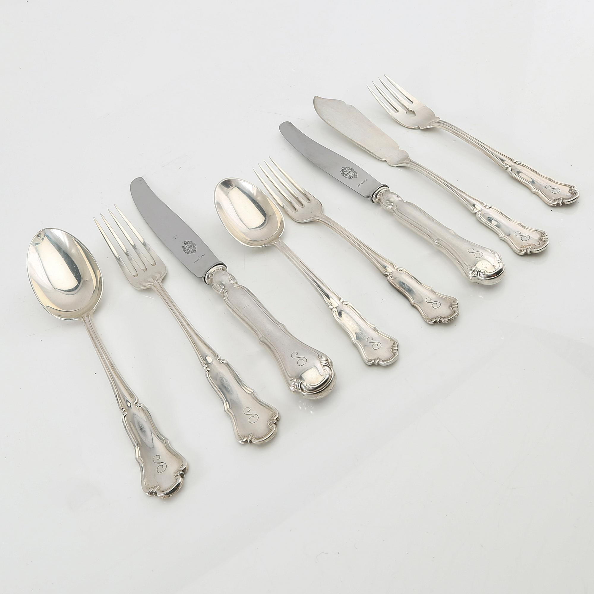 Bestick 54 dlr silver "Olga" AN (Nilsson A J P Hasselgrens Eftr) Lund 1930-tal.