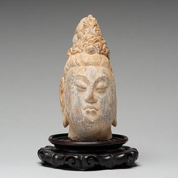 A stone sculpture of Guanyin, presumably Ming dynasty, 17th Century.