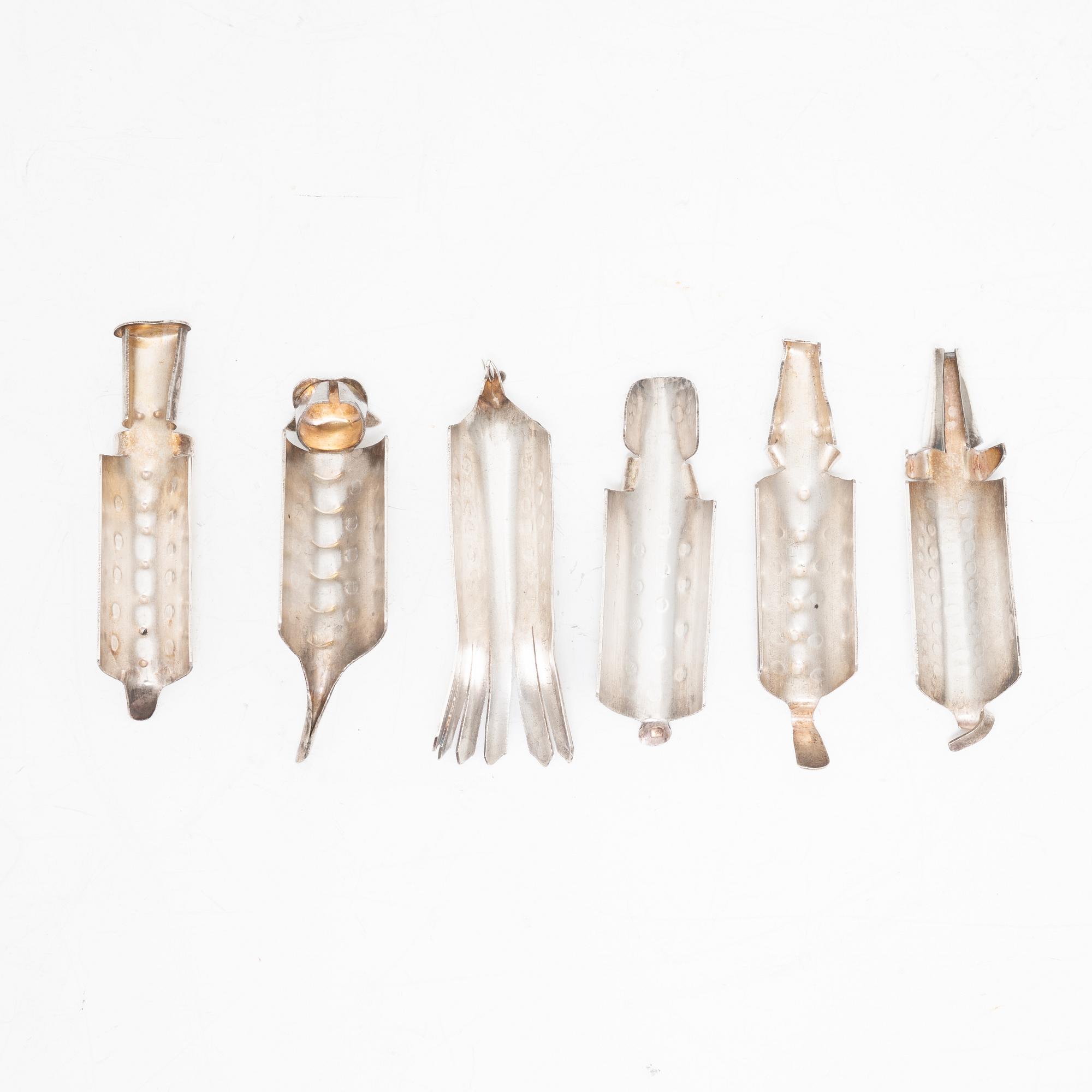 Gunnar Cyrén, six silver butter knife rests, CG Hallberg, Stockholm, 1956.