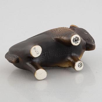 Lisa Larson, two stoneware figurines, 'Utter'(Otter) & 'Visent'(Wisent), WWF & Nordiska Kompaniet, Gustavsberg, 1975-87.
