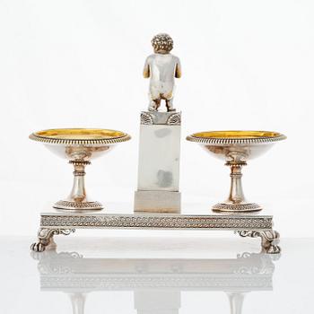 A French Empire parcel-gilt silver double salt-cellar, mark of Jean-Baptiste-Claude Odiot, Paris 1803-1809.