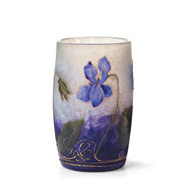 A Daum Art Nouveau enamel painted cameo glass vase, France.