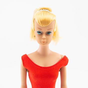 Barbie doll, vintage "Swirl Ponytail", Mattel 1964/65. Original box, stand, and clothes.