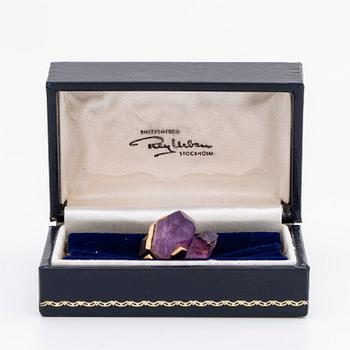 REY URBAN RING 18K gold w amethyst crystal approx 20 x 15 mm, Stockholm 1975, original box.