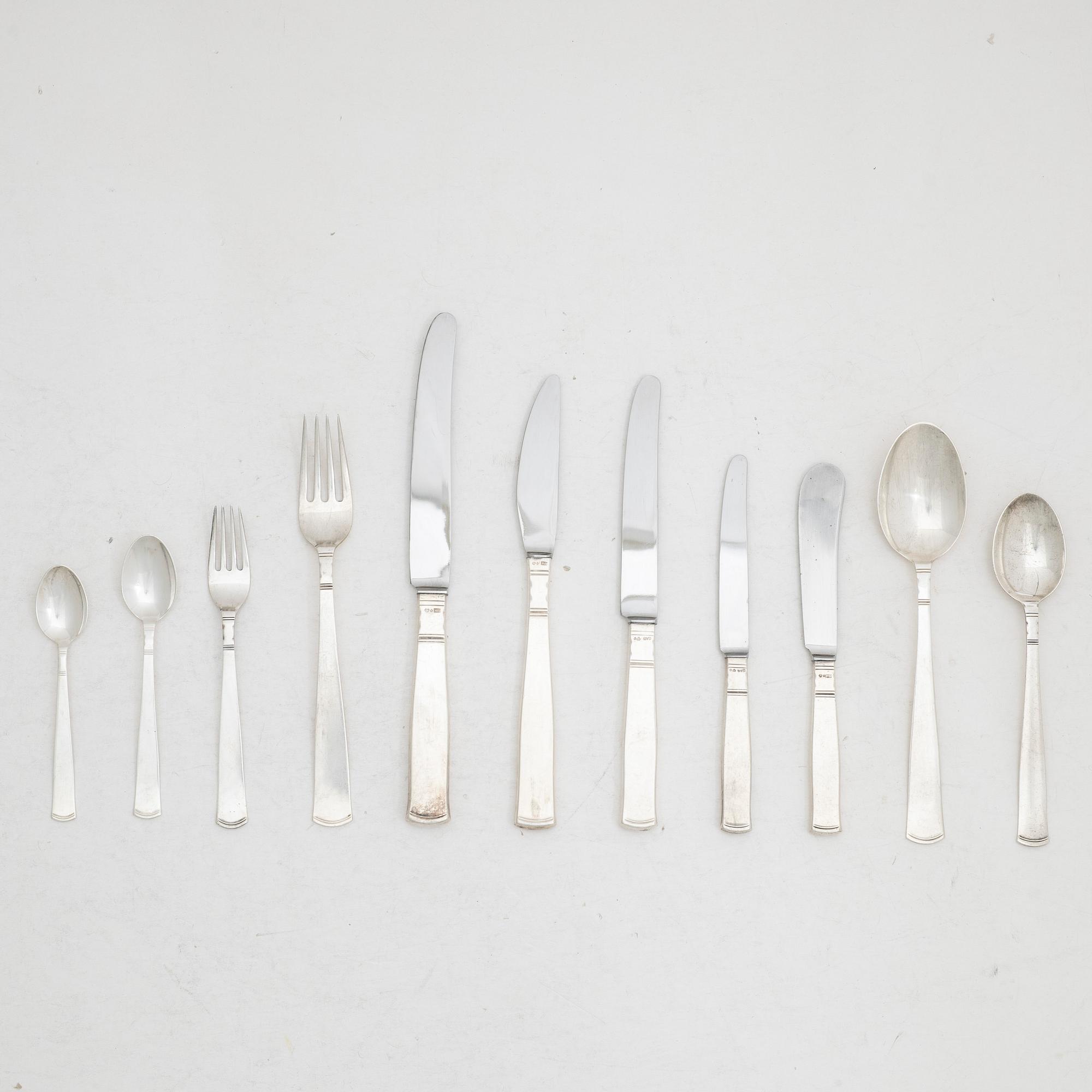 Jacob Ängman, A swedish silver cutlery set, 'Rosenholm', GAB, Stockholm (63 pieces).