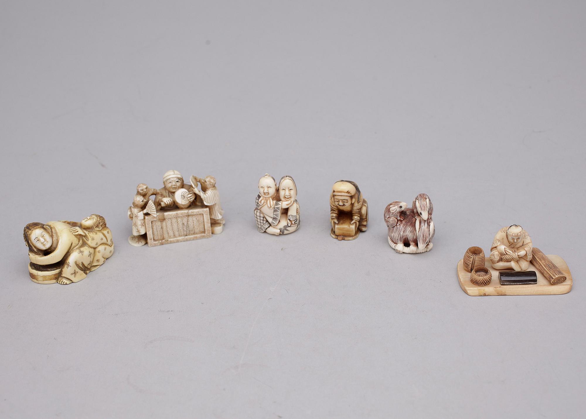 NETSUKE, 6 st, ben, Japan, Meiji (1868-1912).