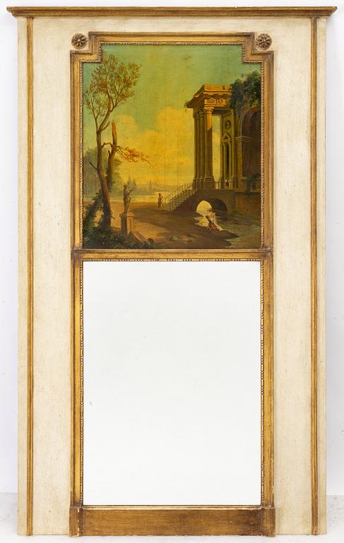 Gustavian-style wall panel/mirror with a pastoral landscape, circa 1800.