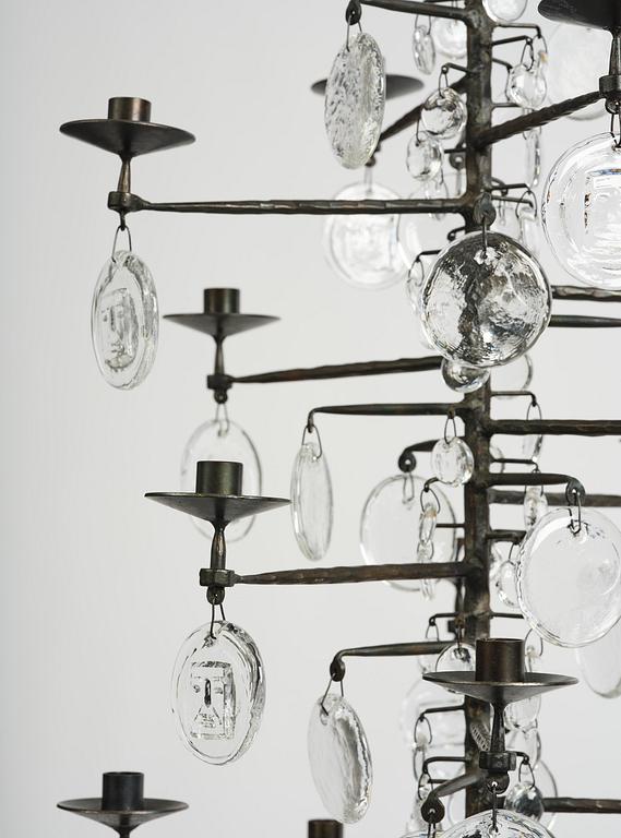 Erik Höglund, a wrought iron and glass chandelier, Boda Smide.
