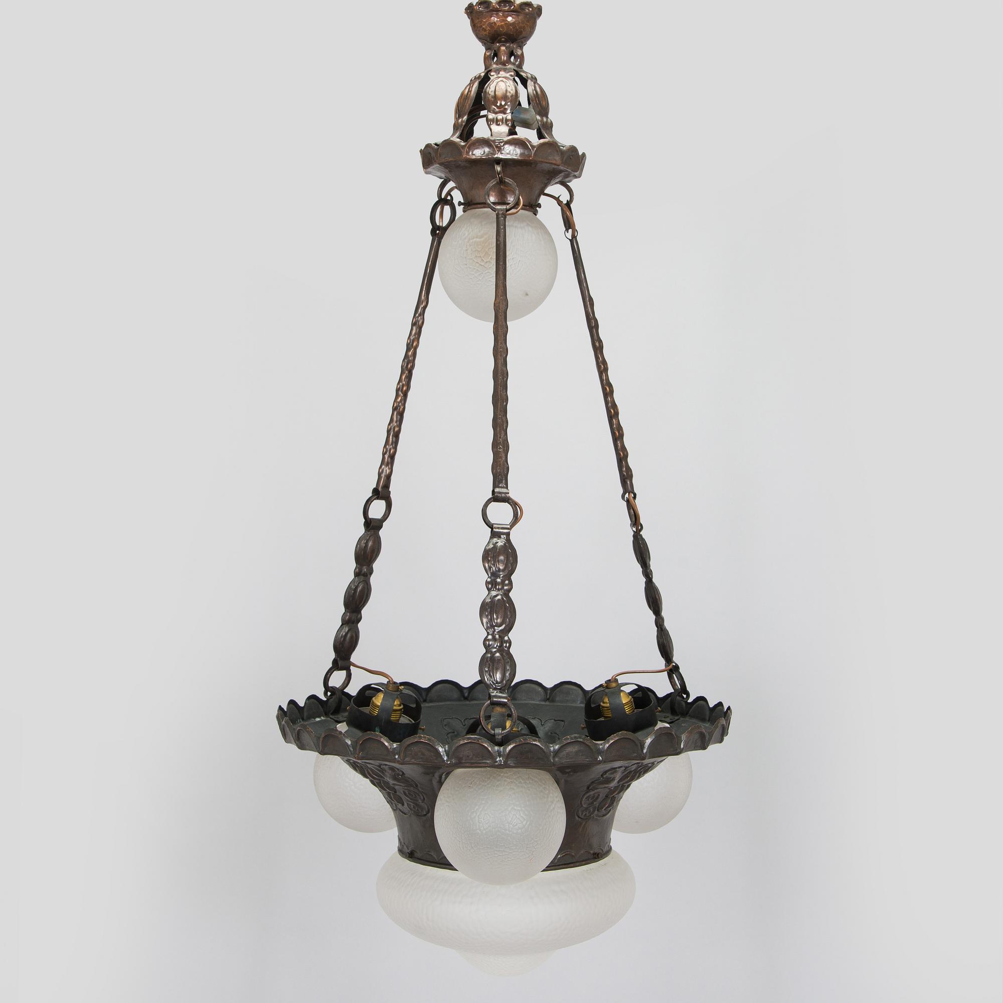 Arvid Böhlmarks Lampfabrik, chandelier model “5680”, Stockholm, 1910s–1920s.