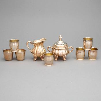 PARTI SILVER, 9 delar. Bl a GAB Stockholm 1934. Tot ca 450 g.