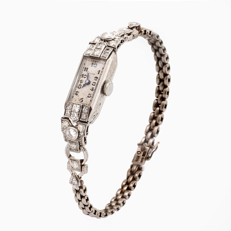 WRISTWATCH Opera, 18k whitegold, old-cut diamonds approx 1 ct, approx 15 x 8 mm, manual.