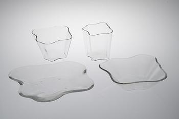 ALVAR AALTO, GLASS SCULPTURE, 4 PARTS.The Aalto Flower. The lowest part signed Alvar Aalto 66/1983.