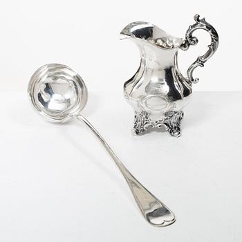 A silver soup ladle and creamer, Sweden, 1867-1905.