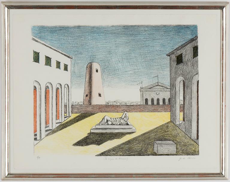 GIORGIO DE CHIRICO, lithograph in colours, signed G. de Chirico and numbered 2/99 with pencil. Executed in 1969.