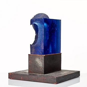 Bertil Vallien, a unique sand cast blue glass sculpture, Kosa Boda, Sweden.