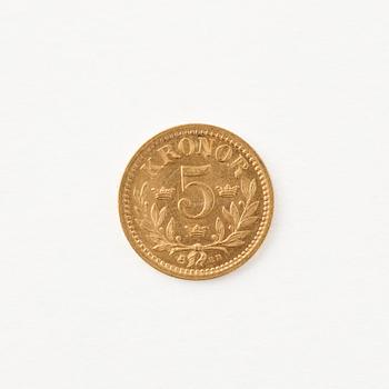 Gold coin, Oscar II, Sweden, 5 kronor, 1894.